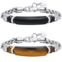 **COI Titanium Tiger Eye/Black Onyx Bracelet With Steel Clasp(Length: 8.27 inches)-9397AA