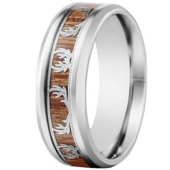 **COI Titanium Deer Head Beveled Edges Ring With Wood-9420BB