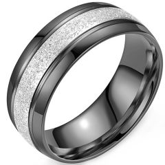 **COI Titanium Silver Black/Gold Tone/Silver Sandblasted Double Grooves Ring-9433BB