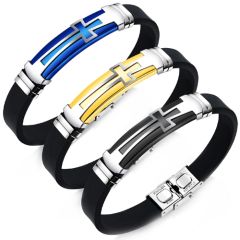 **COI Titanium Black/Gold Tone/Blue Silver Bracelet With Steel Clasp(Length: 7.87 inches)-9440BB