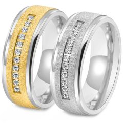 **COI Titanium Gold Tone Silver/Silver Beveled Edges Ring With Cubic Zirconia-9443BB