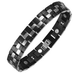 **COI Titanium Black Silver Checkered Flag Bracelet With Steel Clasp(Length: 8.38 inches)-9447BB