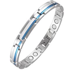 **COI Titanium Blue Silver Bracelet With Steel Clasp(Length: 8.46 inches)-9450BB