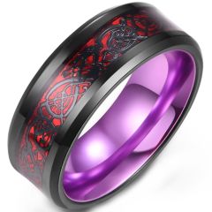 **COI Titanium Black Green/Red/Purple/Blue Black Dragon Beveled Edges Ring-9457BB
