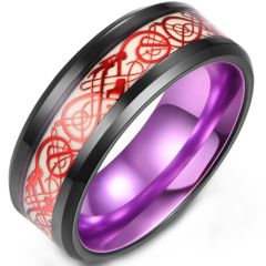 **COI Titanium Black Green/Red/Purple/Blue Red Dragon Beveled Edges Ring-9458BB