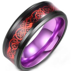 **COI Titanium Black Green/Red/Purple/Blue Red Dragon Beveled Edges Ring-9459BB