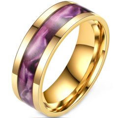 **COI Gold Tone Titanium Pipe Cut Flat Ring With Purple Camo-9465BB