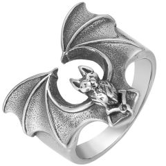 **COI Titanium Black Silver Bat Ring-9469BB
