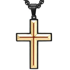 **COI Titanium Black Gold Tone Red Cross Faceted Pendant-9471BB