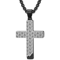 **COI Titanium Black Silver Cross Pendant-9472BB