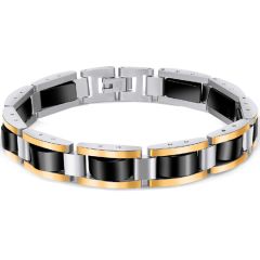 **COI Titanium Black Gold Tone Silver Bracelet With Steel Clasp(Length: 8.27 inches)-9485BB