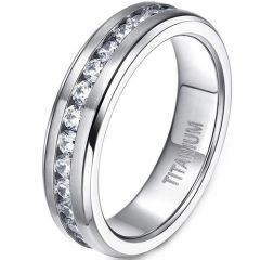 **COI Titanium Step Edges Ring With Cubic Zirconia-9488BB
