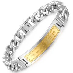**COI Titanium Gold Tone Silver Jesus Bracelet With Steel Clasp(Length: 8.66 inches)-9494BB