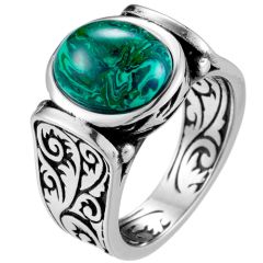 **COI Titanium Black Silver Ring With Created Green Emerald-9495BB