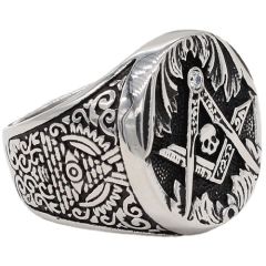 **COI Titanium Black Silver Masonic Freemason Skull Ring-9496BB