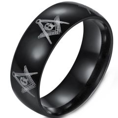 **COI Black Titanium Masonic Freemason Dome Court Ring-9497BB