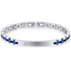 **COI Titanium Blue Silver Cubic Zirconia Bracelet With Steel Clasp(Length: 7.28 inches)-9501BB