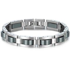 **COI Titanium Black Silver Bracelet With Steel Clasp(Length: 9.06 inches)-9503BB