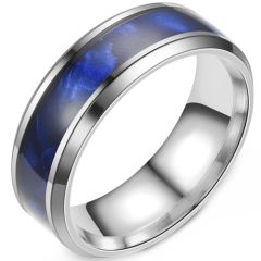 **COI Titanium Beveled Edges Ring With Blue Camo-9509BB