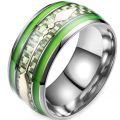 **COI Titanium Silver Green Arrows Dome Court Ring With Carbon Fiber-9512BB