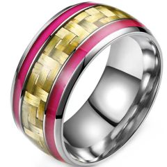 **COI Titanium Silver Red Yellow Dome Court Ring With Carbon Fiber-9519BB