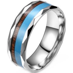 **COI Titanium Faceted Ring With Turquoise and Wood-9521BB