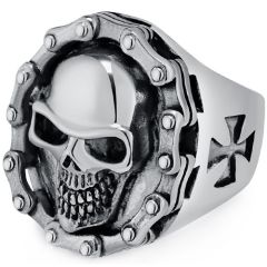 **COI Titanium Black/Gold Tone/Silver Skull & Cross Ring-9526BB