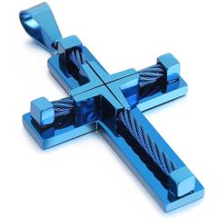 **COI Titanium Black/Gold Tone/Blue/Silver Cross Pendant With Wire-9555BB