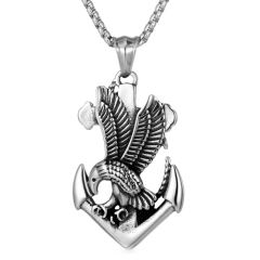 **COI Titanium Black Silver Eagle Pendant With Anchor-9560BB