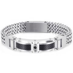 **COI Titanium Gold Tone/Silver Carbon Fiber Cubic Zirconia Bracelet With Steel Clasp(Length: 9.06 inches)-9562BB