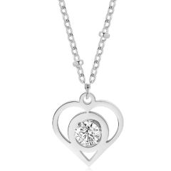 **COI Titanium Silver/Gold Tone/Rose Heart Necklace With Cubic Zirconia(Length: 23.6 inches)-9665BB