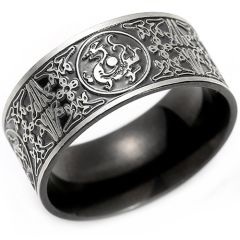 **COI Titanium Black Silver Dragon Ring-9671BB