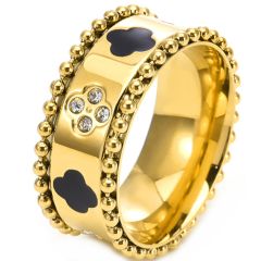 **COI Gold Tone Titanium Ring With Black Onyx and Cubic Zirconia-9673BB