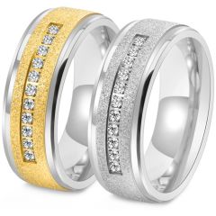 **COI Titanium Silver Gold Tone/Silver Step Edges Ring With Cubic Zirconia-9677BB