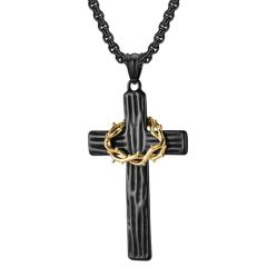 **COI Titanium Black Gold Tone Cross Pendant-9681BB