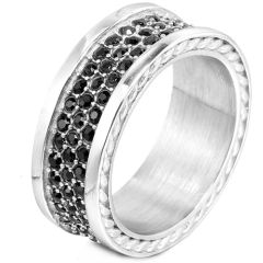 **COI Titanium Ring With Black Cubic Zirconia-9687BB