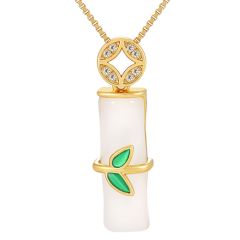 **COI Gold Tone Titanium Necklace With Synthetic Jade & Cubic Zirconia(Length: 19.6 inches)-9690BB