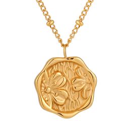 **COI Gold Tone Titanium  Floral Tag Necklace(Length: 17.7 inches)-9694BB