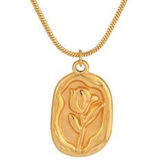**COI Gold Tone Titanium Floral Tag Necklace(Length: 17.7 inches)-9697BB