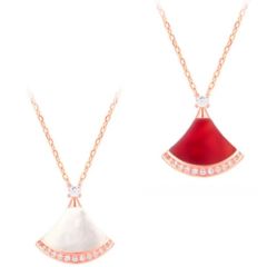 **COI Titanium Rose/Silver Abalone Shell/Created Red Ruby Cubic Zirconia Necklace(Length:17.70 inches)-9705BB