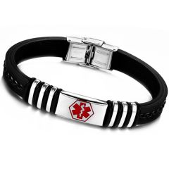 **COI Titanium Medical Alert Genuine Leather Bracelet With Steel Clasp(Length: 8.66 inches)-9713BB