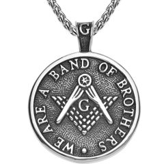 **COI Titanium Black Silver Masonic Freemason We Are A Band Of Brothers Pendant-9728BB