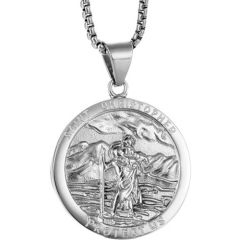 **COI Titanium Gold Tone/Silver Saint Christopher Protect Us Pendant-9750BB