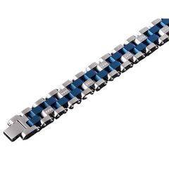 **COI Titanium Blue Silver Cubic Zirconia Bracelet With Steel Clasp(Length: 8.50 inches)-9759BB