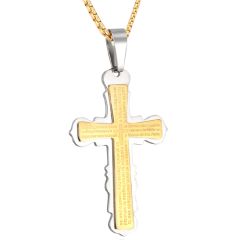 **COI Titanium Gold Tone Silver Cross Prayer Pendant-9767BB