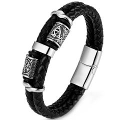 **COI Titanium Trinity Knots Celtic Black Genuine Leather With Steel Clasp(Length: 8.46 inches)-9775BB