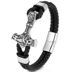 **COI Titanium Black/Silver Cross Black Genuine Leather Bracelet With Steel Clasp(Length: 9.06 inches)-9779BB