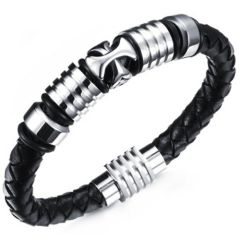 **COI Titanium Cross Black Genuine Leather Bracelet With Steel Clasp(Length: 8.66 inches)-9788BB