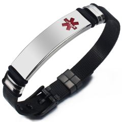**COI Titanium Medical Alert Black Rubber Bracelet With Steel Clasp(Length: 9.06 inches)-9795BB