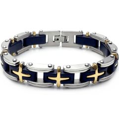 **COI Titanium Black Gold Tone Silver Cross Bracelet With Steel Clasp(Length: 8.27 inches)-9802BB
